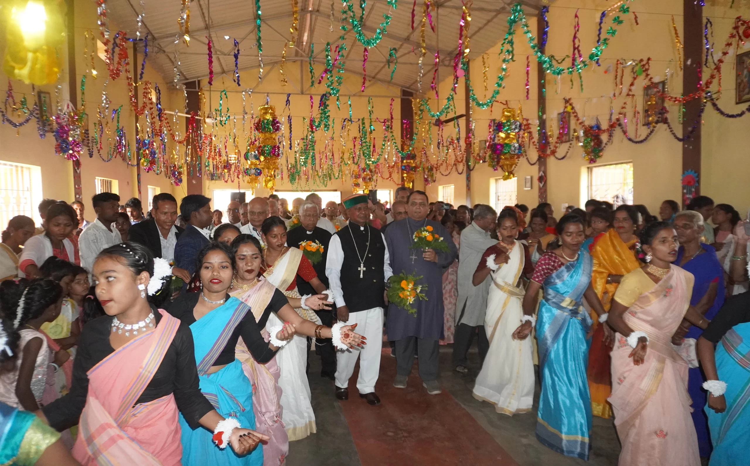 Dancing women lead the visiting bishops into the Catholic church at Nandagiri, India, Wednesday, Feb. 5, 2025. Credit: Anto Akkara